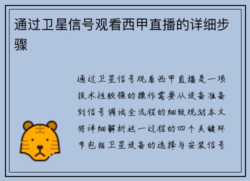 通过卫星信号观看西甲直播的详细步骤